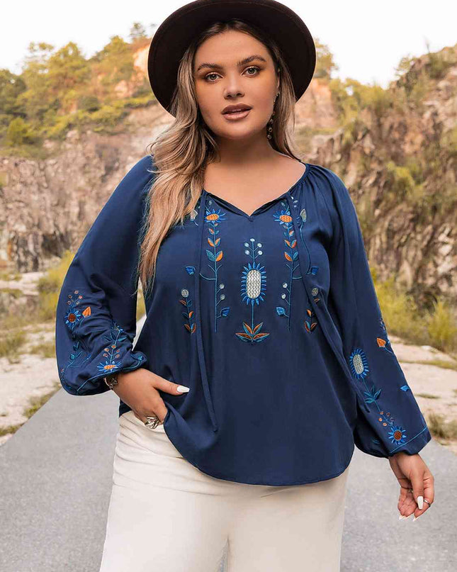 Plus Size Tie Neck Balloon Sleeve Top