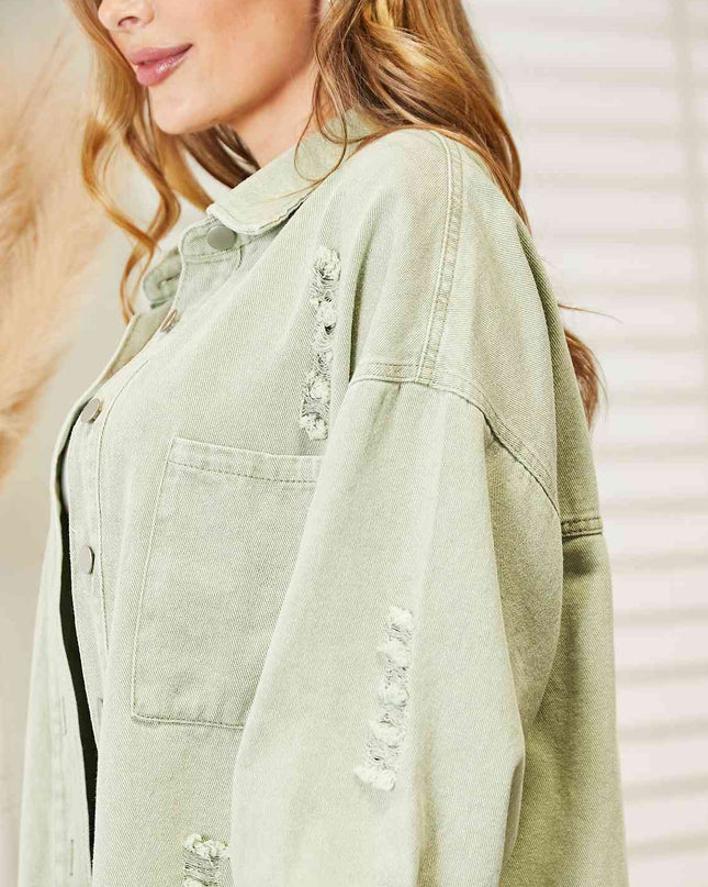 Distressed Raw Hem Denim Jacket