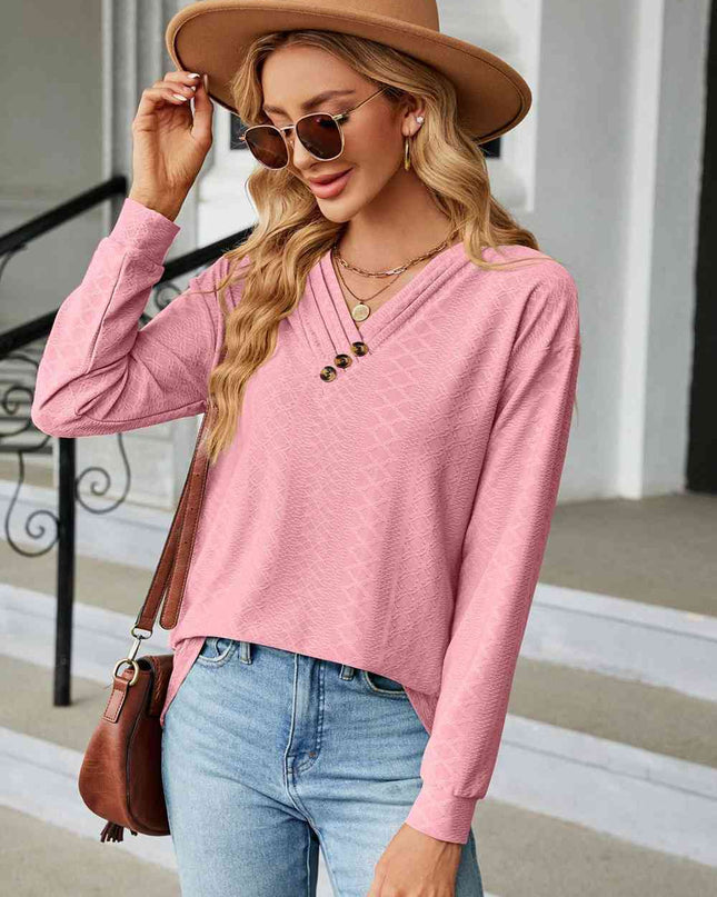 V-Neck Long Sleeve Blouse