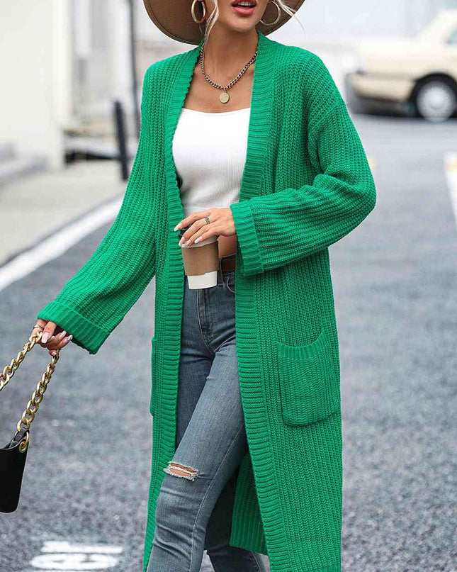 Dropped Shoulder Long Sleeve Cardigan with Pocket