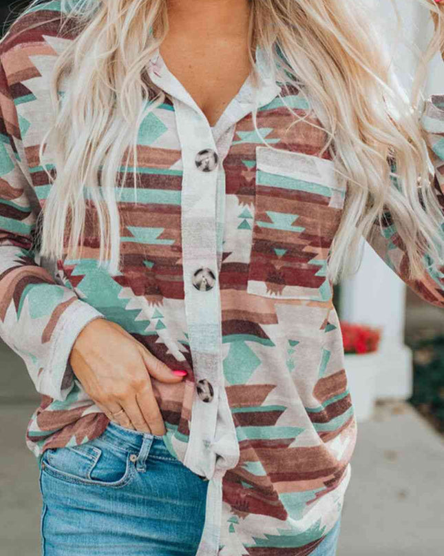 Printed Button Up Long Sleeve Shirt