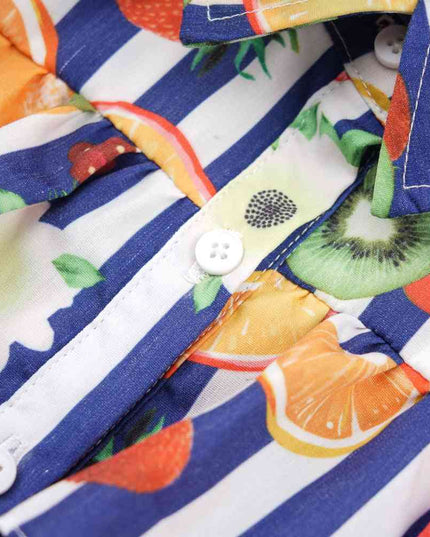 Fruit Striped Collared Sleeveless Shirt