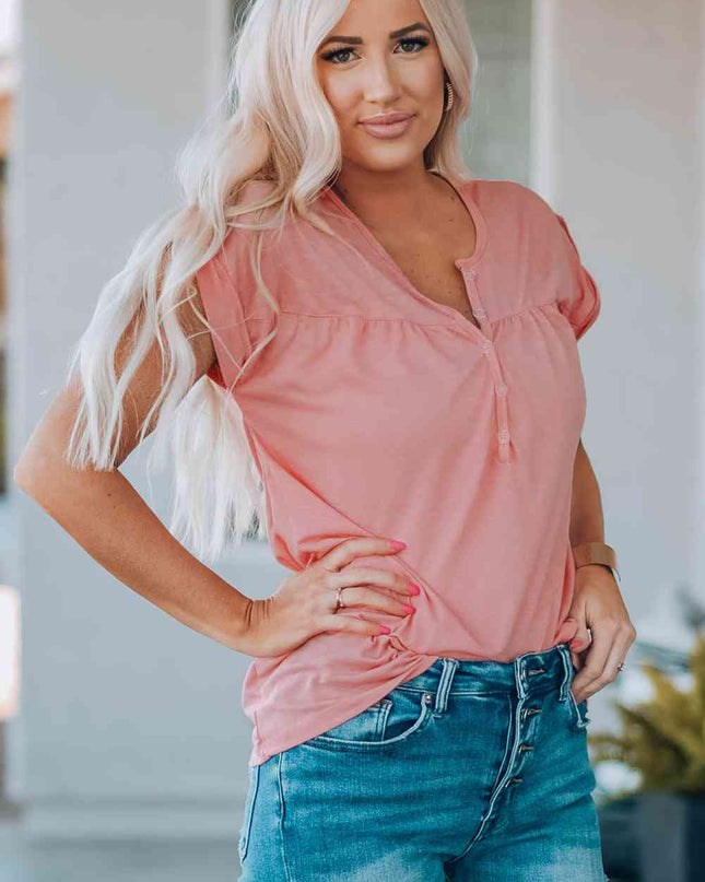 Women Buttoned Roll-Tab Sleeve Tee Shirt
