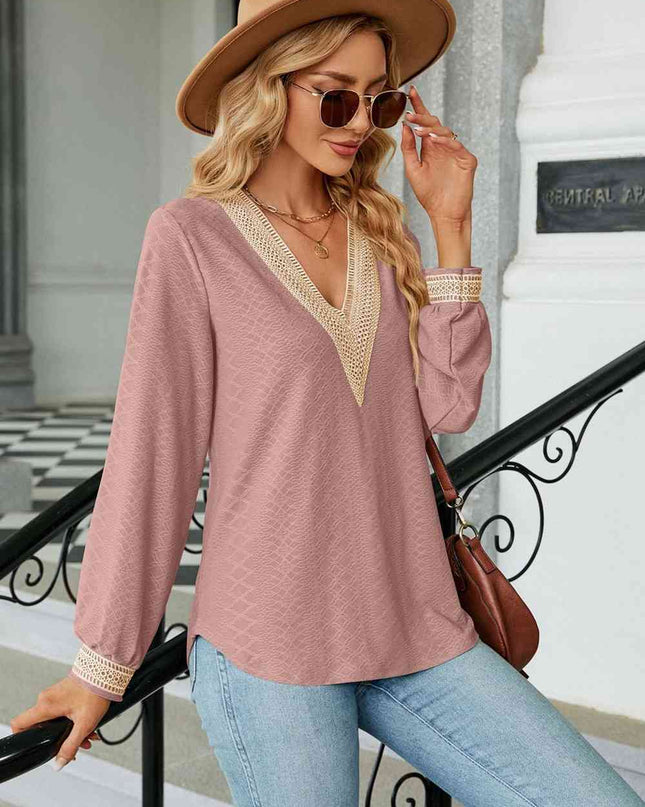 V-Neck Long Sleeve Blouse
