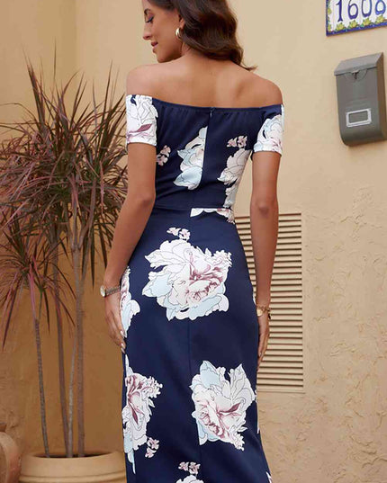 Printed Off-Shoulder Split Dress