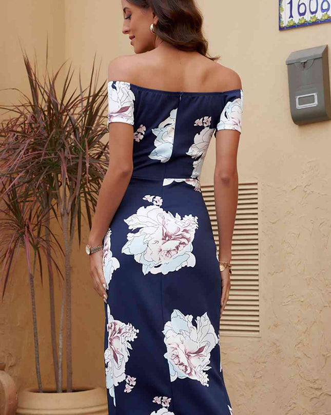Printed Off-Shoulder Split Dress