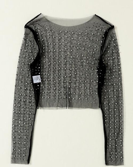 Pearl Long Sleeve Mesh Cropped Top