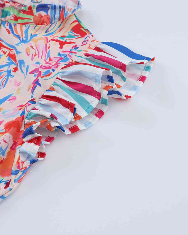 Floral Round Neck Butterfly Sleeve Blouse