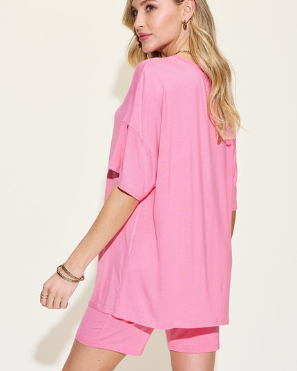 Basic Bae Full Size V-Neck Drop Shoulder Short Sleeve T-Shirt and Shorts Set