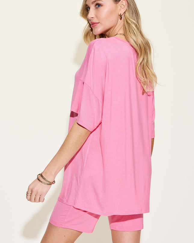 Basic Bae Full Size V-Neck Drop Shoulder Short Sleeve T-Shirt and Shorts Set