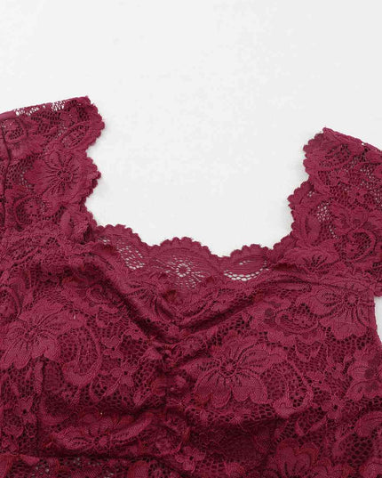 Ruched Sweetheart Neck Lace Bodysuit