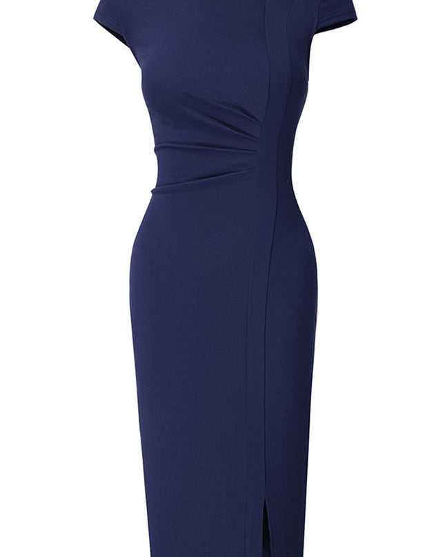Asymmetrical Neck Short Sleeve Slit Dress