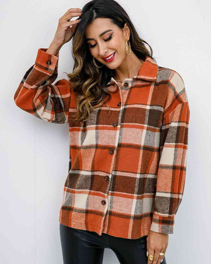 Plaid Button Up Collared Neck Jacket