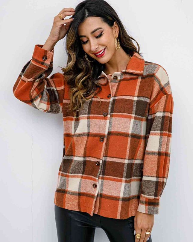 Plaid Button Up Collared Neck Jacket