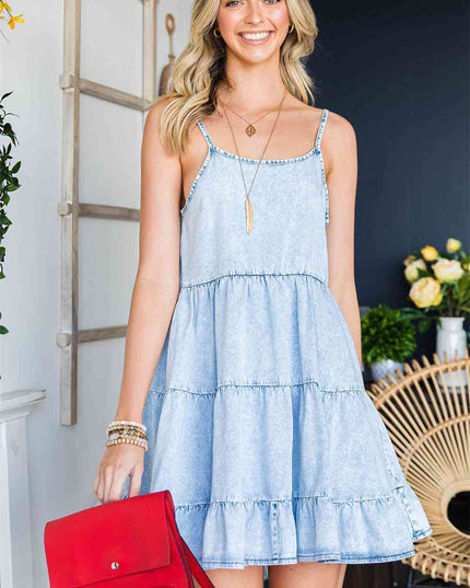 Spaghetti Strap Tiered Denim Dress