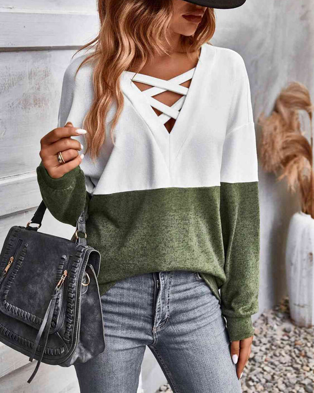 Two-Tone Crisscross Detail Sweatshirt