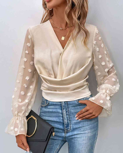 Swiss Dot Flounce Sleeve Blouse
