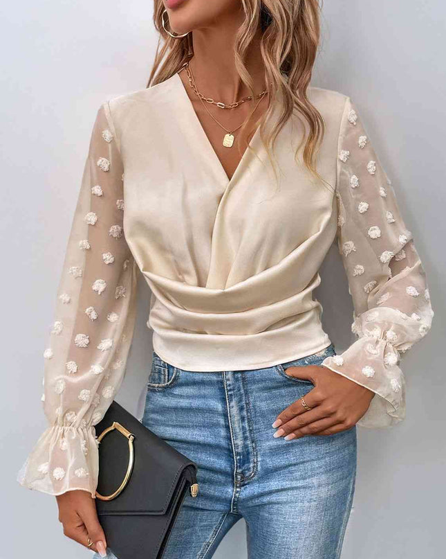 Swiss Dot Flounce Sleeve Blouse