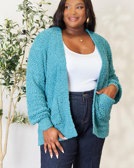 Zenana Falling For You Full Size Open Front Cardigan with Pockets