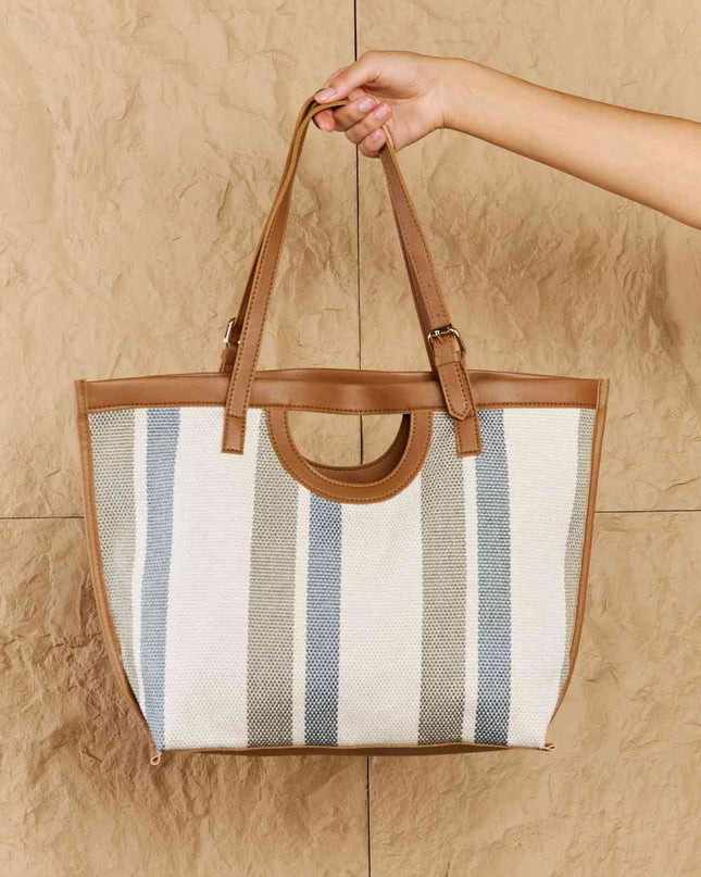Fame Striped In The Sun Faux Leather Trim Tote Bag