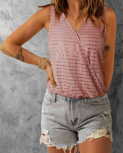 Sequin Surplice Wide Strap Sleeveless Bodysuit