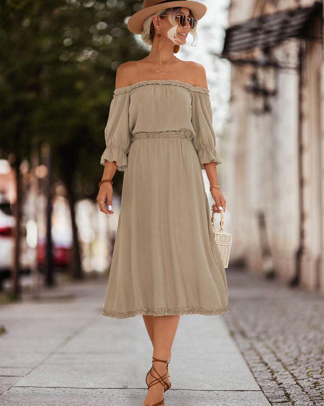 Frilled Off-Shoulder Flounce Sleeve Dress