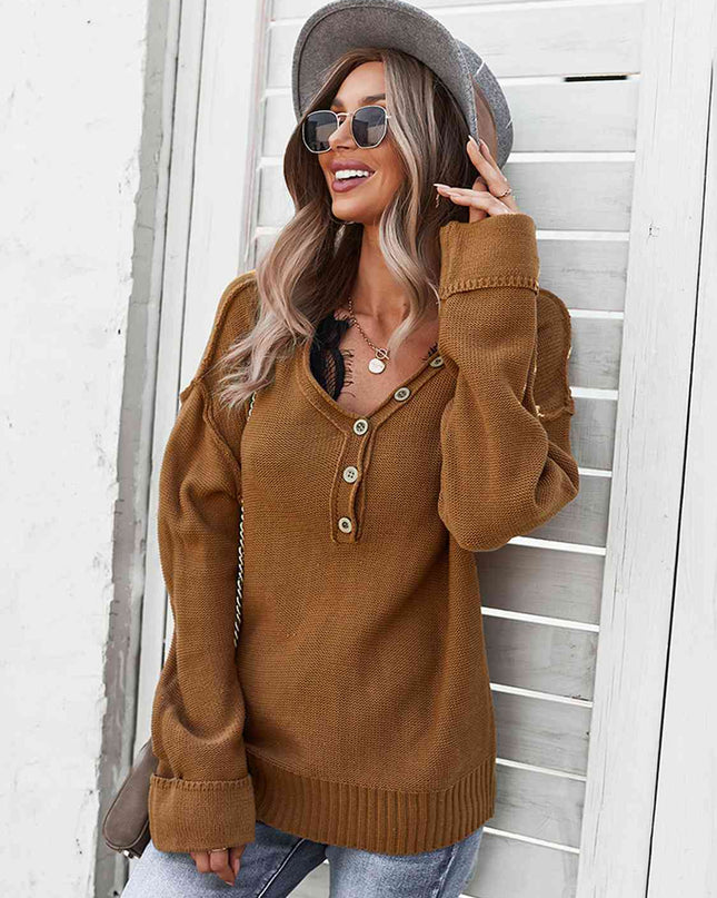Buttoned Exposed Seam Knit Top