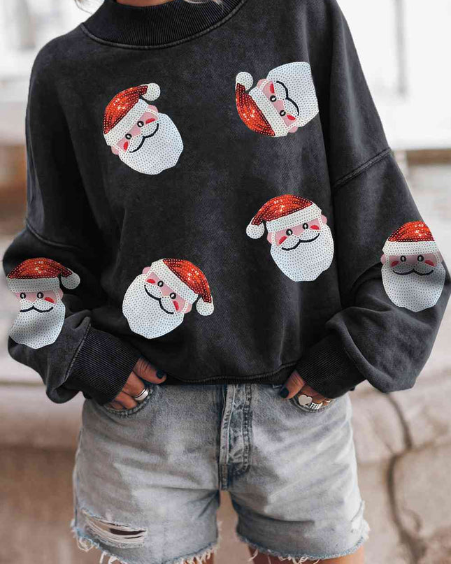 Sequin Santa Patch Round Neck Sweatshirt