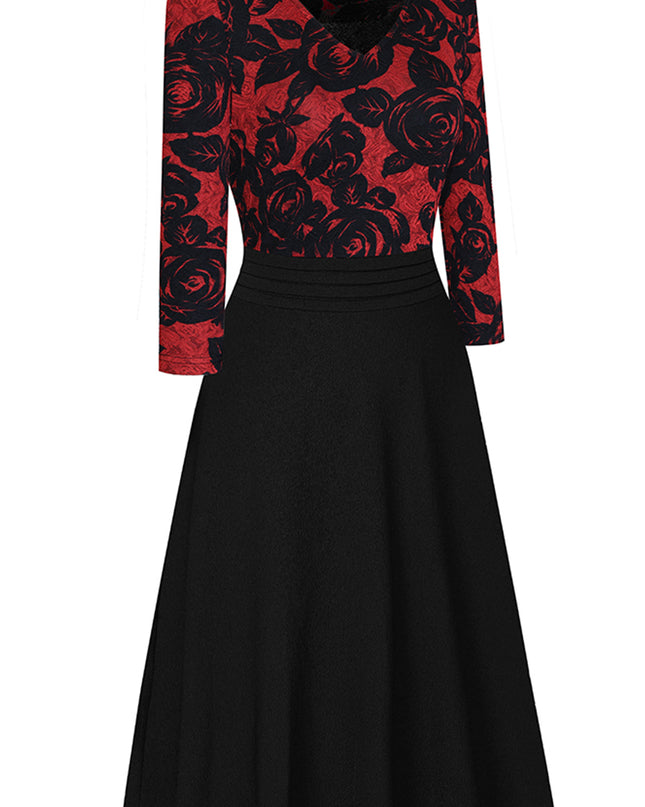 V-Neck Lace Detail Knee-Length Dress
