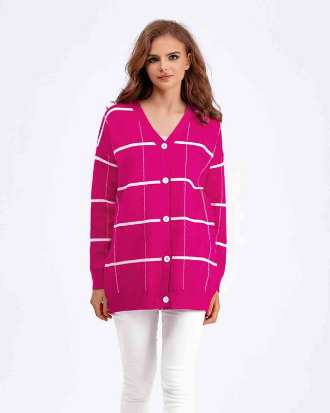 Plaid Button Down Drop Shoulder Cardigan
