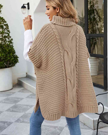 Cable-Knit Turtleneck Slit Sweater