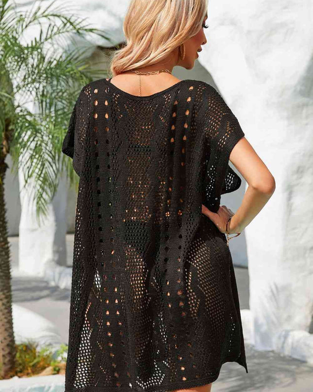 Openwork Plunge Dolman Sleeve Cover-Up Dress