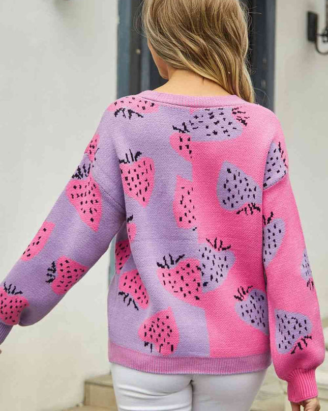 Printed V-Neck Button-Down Long Sleeve Cardigan
