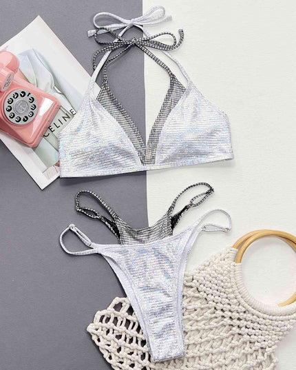 Faux Layered Halter Neck Two-Piece Bikini Set