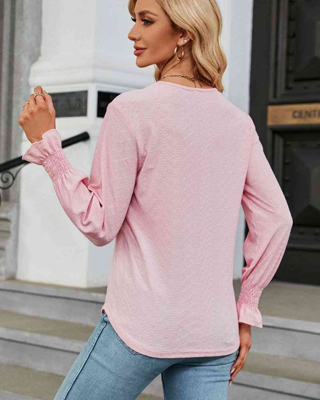 V-Neck Flounce Sleeve Blouse