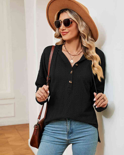 Half-Button Dropped Shoulder Hoodie