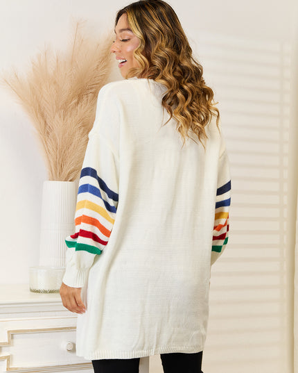 Striped Open Front Dropped Shoulder Cardigan