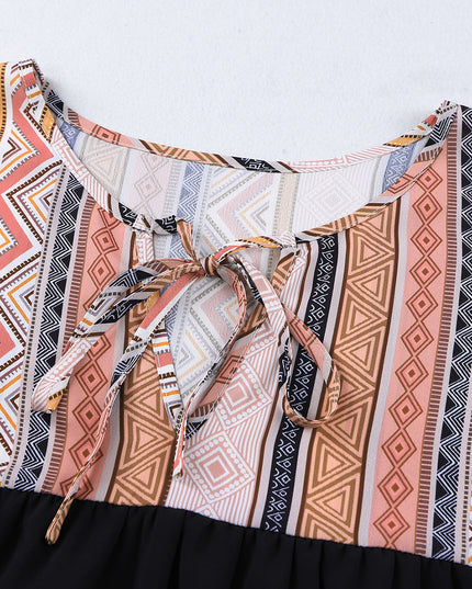 Geometric Print Color Block Tied Babydoll Blouse