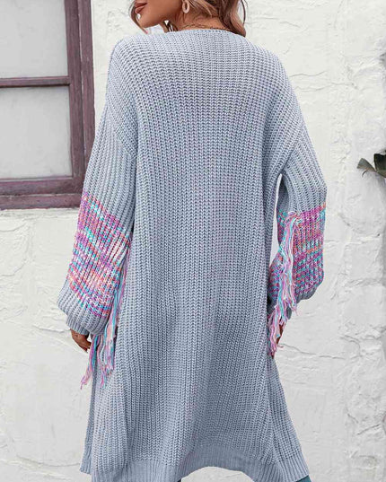 Fringe Sleeve Dropped Shoulder Cardigan