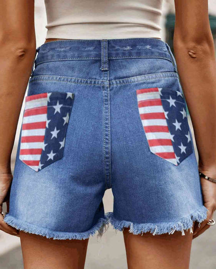 Raw Hem Denim Shorts with Pockets