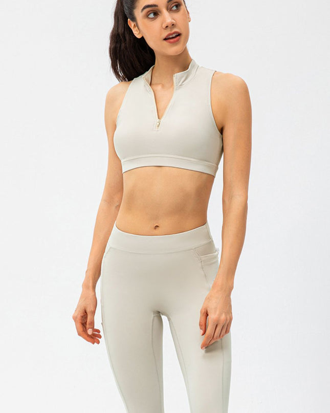 Full Size Cropped Cutout Back Zipper Front Active Tank Top