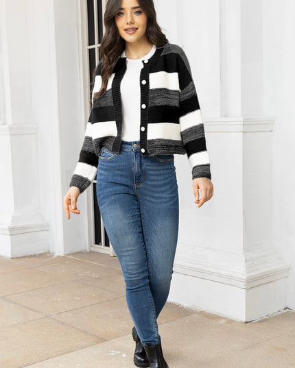 Striped Button Up Long Sleeve Cardigan