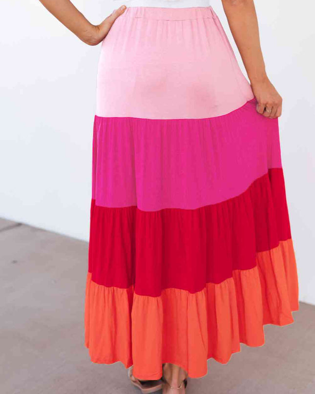 Color Block Tiered Maxi Skirt