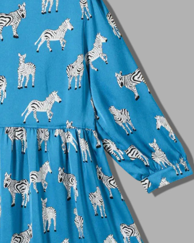 Zebra Printed Collared Neck Mini Dress