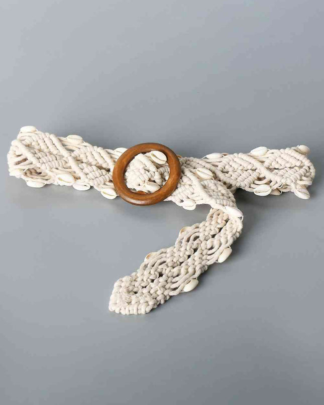 Shell Braid Belt with Wood Buckle