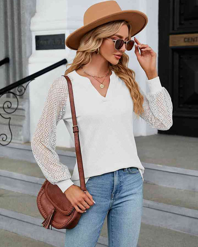 Notched Neck Raglan Sleeve Blouse