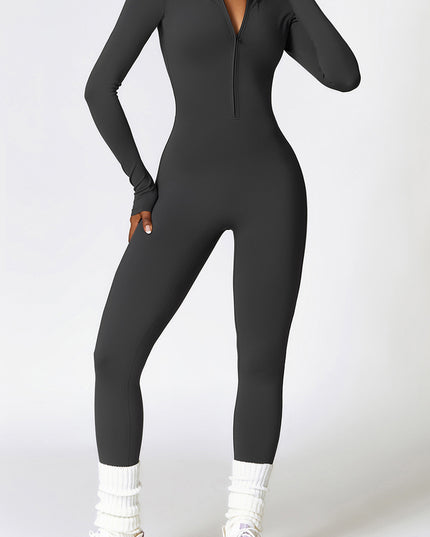 Zip Up Long Sleeve Slim Active Jumpsuit