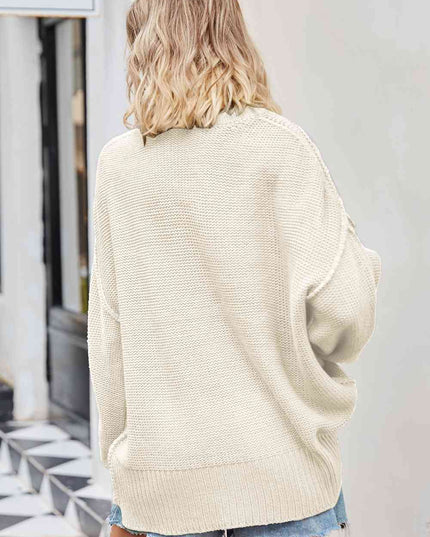 V-Neck Ribbed Dropped Shoulder Knit Top