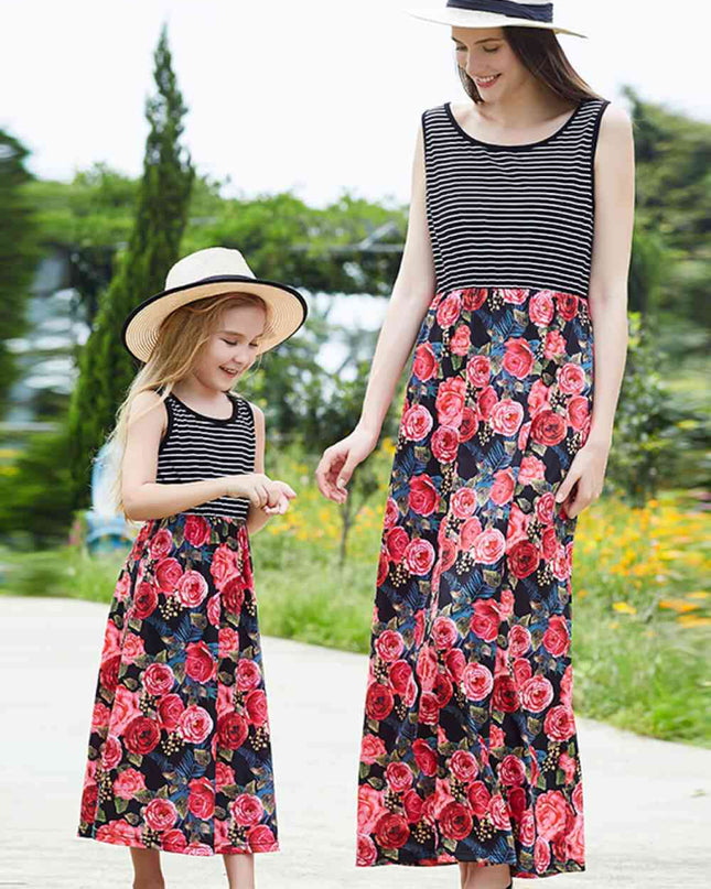 Women Striped Floral Spliced Dress