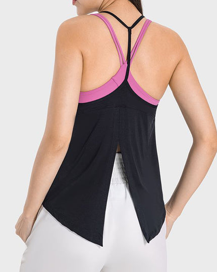 Slit Spaghetti Strap Scoop Neck Active Cami